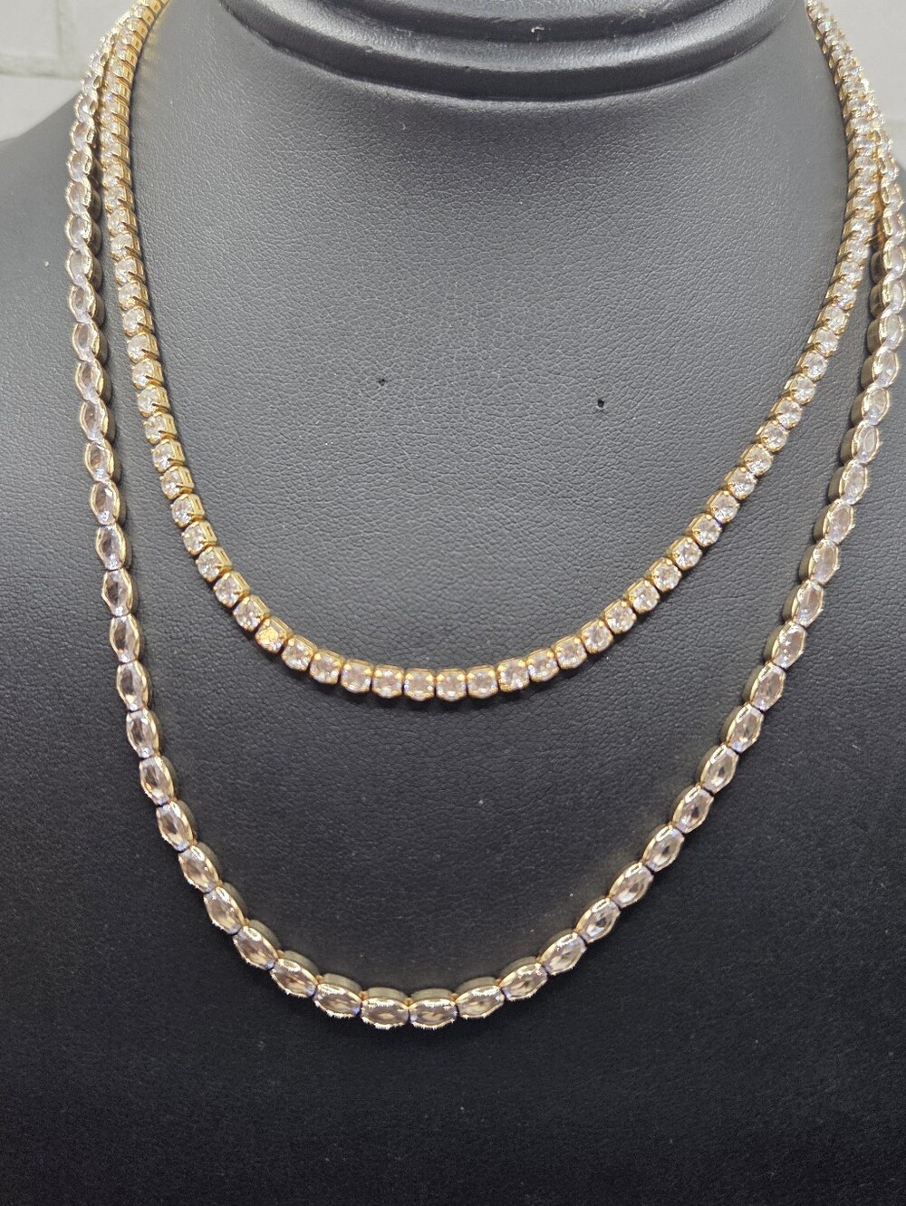 1353. Set Of 2 Gold Tone Crystal Tennis Necklaces
